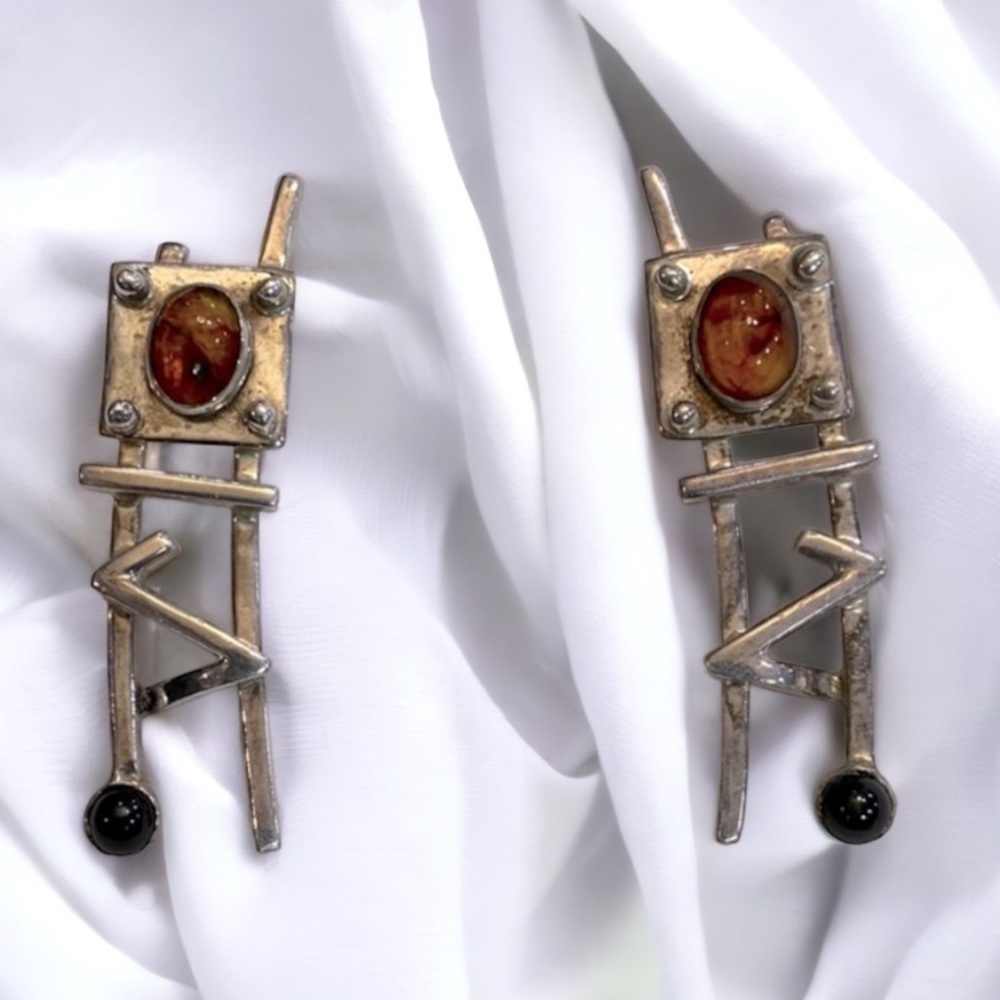 MCM Baltic Amber & Black Onyx Modernist Earrings
